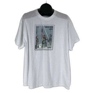 Vintage Delta Pro Weight Heroes USA 2001 Stamp Tee Men's XL Firefighters 9/11